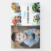 楽しいモンスタートラックの写真 3歳の誕生日プールパーティー 横断幕 (縦)