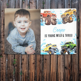 楽しいモンスタートラックの写真 3歳の誕生日プールパーティー 横断幕