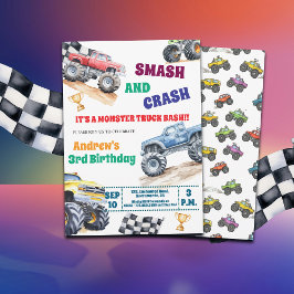 楽しいモンスタートラックの3歳誕生日パーティー招待状 招待状