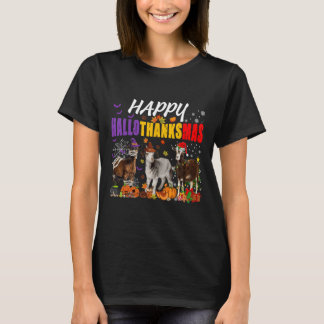 楽しいヤギのミイラのピルグリムサンタのコスチューム ハッピー ハロウィン Tシャツ