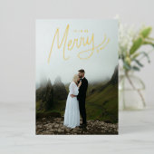 楽しいレタリングの冬の結婚式の写真 箔シーズンカード (立ち正面)