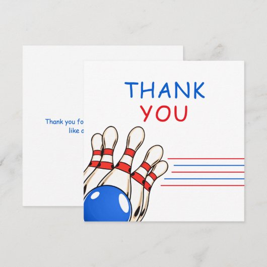 楽しいレッド&ブルーのボウリングをテーマにした6歳の誕生日 サンキューカード (正面/裏面)