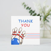 楽しいレッド&ブルーのボウリングをテーマにした6歳の誕生日 サンキューカード (スタンド正面)