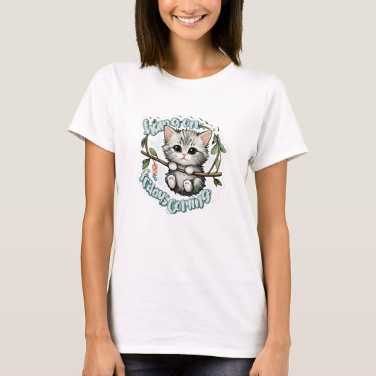 楽しいレトロな子猫 HANG ON FRIDAYS COMING お仕事 Tシャツ (正面)