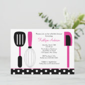 楽しいレトロキッチン ブライダルシャワー 招待状 ピンク (スタンド正面)