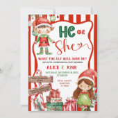 楽しいレトロクリスマスエルフ性別発表 招待状 (正面)