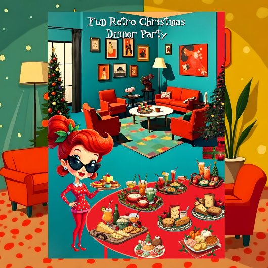 楽しいレトロクリスマスディナーパーティー 1950年代のラウンジ2 招待状