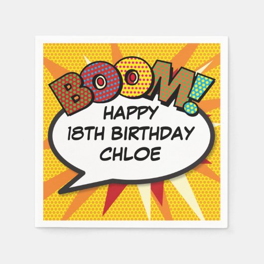 楽しいレトロコミックブックのスピーチバブル スタンダードカクテルナプキン (正面)