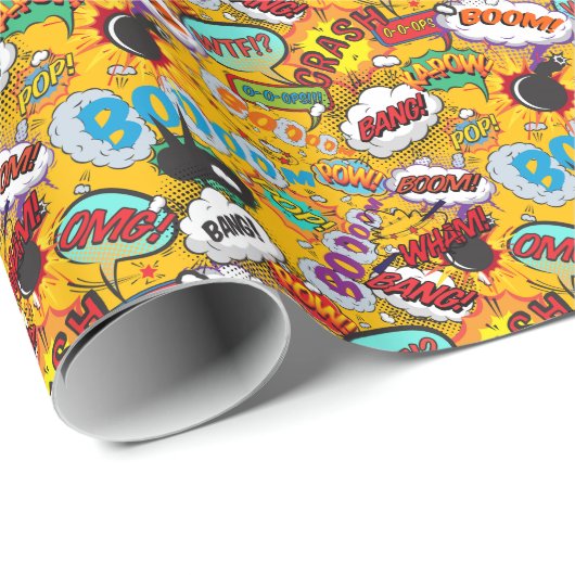 楽しいレトロコミックブックポップアートカラフル ラッピングペーパー (ロールコーナー)