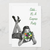 楽しいレトロサプライズパーティーのお知らせ招待状 招待状 (正面/裏面)