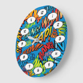 楽しいレトロ漫画ポップアートサウンド ラージ壁時計 (傾斜)
