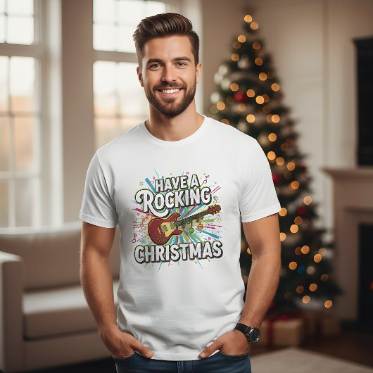 楽しいロックなクリスマスギター メンズ ホリデー Tシャツ
