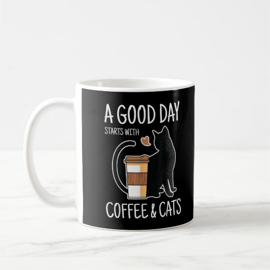 楽しい一日はコーヒーと猫から Funny Cute コーヒーマグカップ (左)