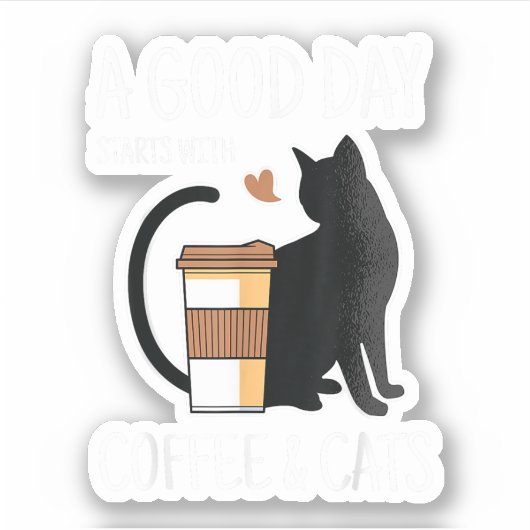 楽しい一日はコーヒーと猫から Funny Cute シール (正面)