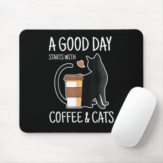 楽しい一日はコーヒーと猫から Funny Cute マウスパッド (マウス)