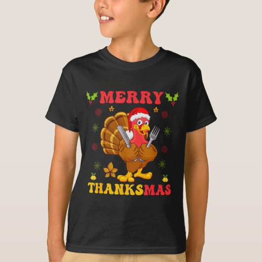 楽しい七面鳥サンタメリーサンクスマスクリスマス感謝祭 Tシャツ (正面)