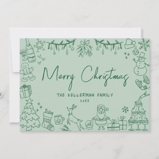 楽しい予測できなクリスマスに手書き シーズンカード (正面)