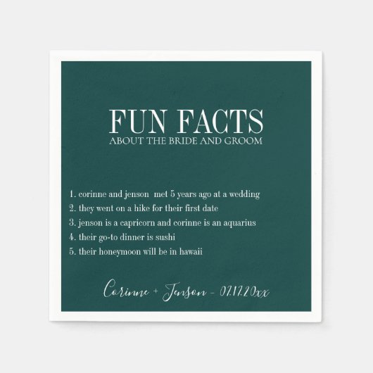 楽しい事実 ディープ ティール オーダーメイド スタンダードカクテルナプキン (正面)