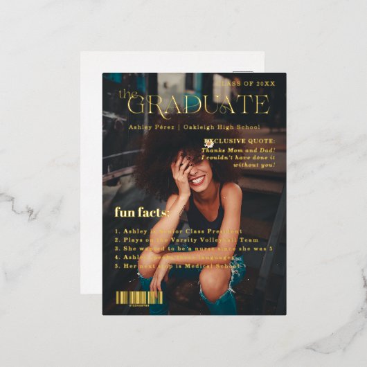 楽しい事実 | 卒業生誌の表紙写真 箔招待状ポストカード (正面/裏面)