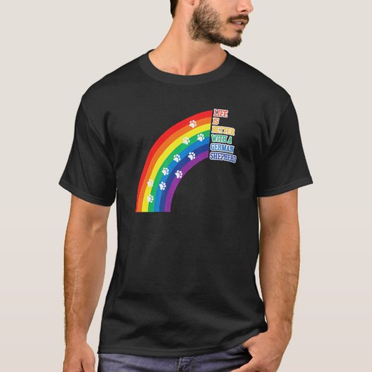 楽しい人生はドイツ・シェパードと一緒 Tシャツ (正面)