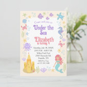 楽しい人魚の誕生日招待状 招待状 (スタンド正面)