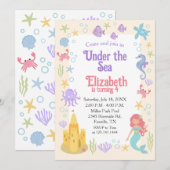 楽しい人魚の誕生日招待状 招待状 (正面/裏面)