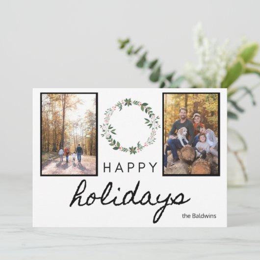 楽しい休はっきりした日の白黒フォント写真 シーズンカード (スタンド正面)