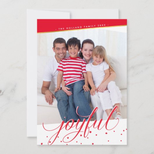 楽しい休日の写真スタイリッシュ書道金ゴールド赤 シーズンカード (正面)