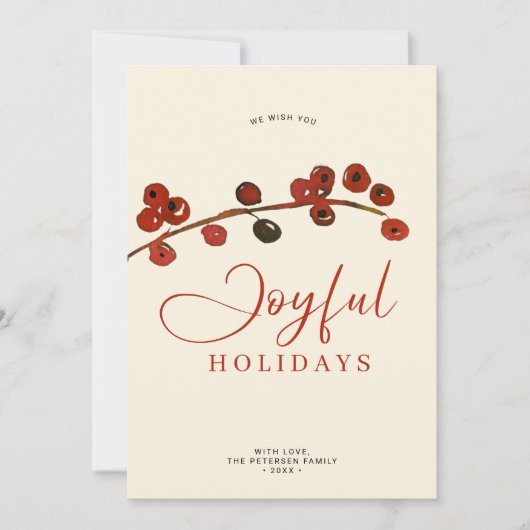 楽しい休日の赤い果実クリスマスの非写真 シーズンカード (正面)
