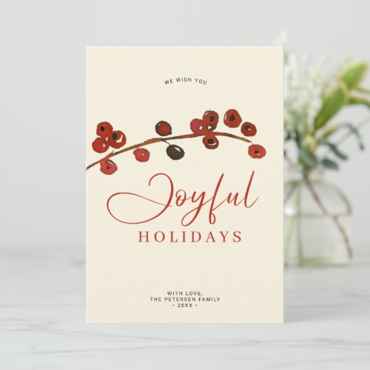 楽しい休日の赤い果実クリスマスの非写真 シーズンカード (スタンド正面)