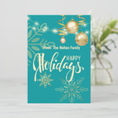 楽しい休暇の金色の雪の結晶とオーナメント クリスマス 招待状 (スタンド正面)