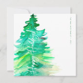 楽しい休暇　水彩画の緑の松の木 シーズンカード (正面)
