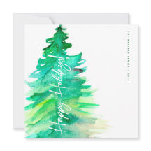 楽しい休暇　水彩画の緑の松の木