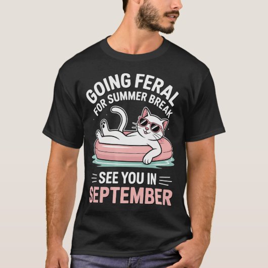 楽しい先生 生徒 猫 夏休み 出発 Tシャツ (正面)