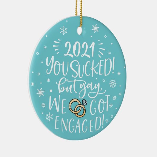 楽しい写真で婚約しました セラミックオーナメント (右)