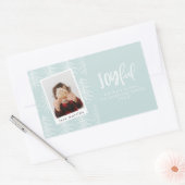 楽しい写真とクリスマスツリーの休日のお願い 長方形シール (封筒)