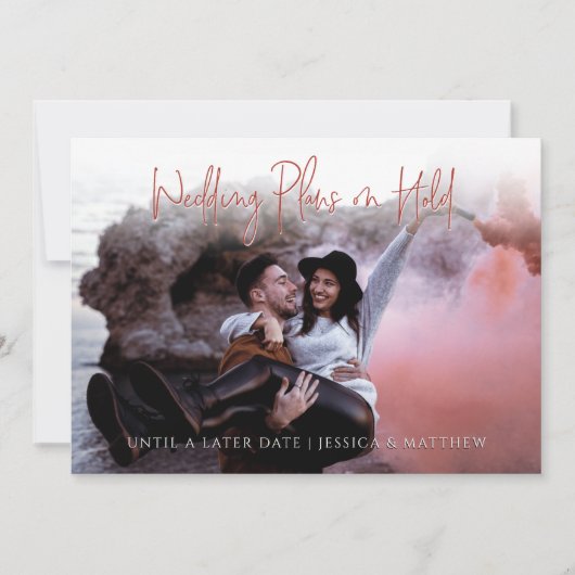 楽しい写真 赤い台本 結婚式 イベント 日程変更 案内状 (正面)