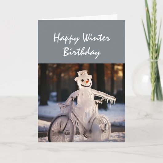 楽しい冬の誕生日 ユーモア ふざけた雪だるま カード (正面)