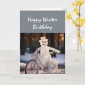 楽しい冬の誕生日 ユーモア ふざけた雪だるま カード (黄色い花)