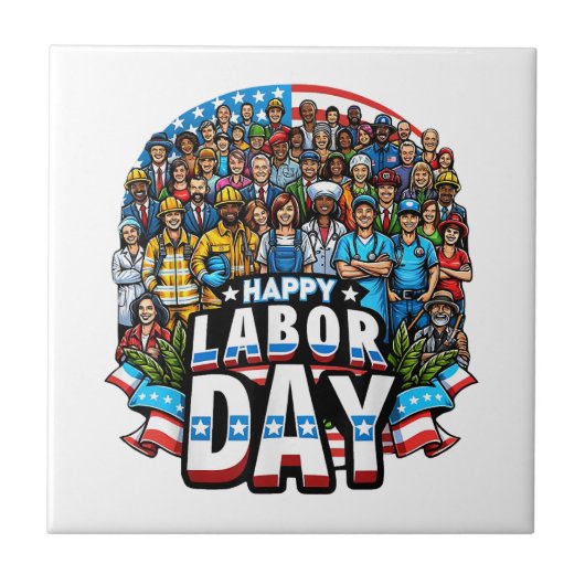 楽しい労働者の日 アメリカ労働者の日おめでとう タイル (正面)