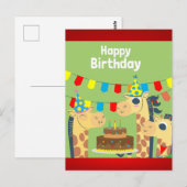 楽しい動物のお祝い キリンのお誕生日 ポストカード (正面/裏面)