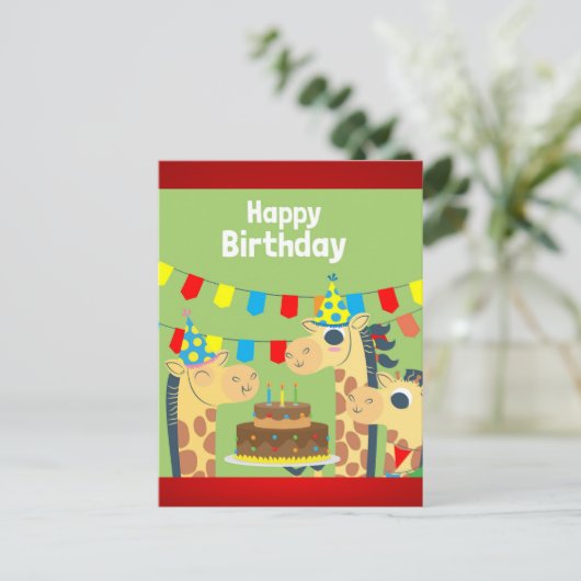 楽しい動物のお祝い キリンの ポストカード (スタンド正面)