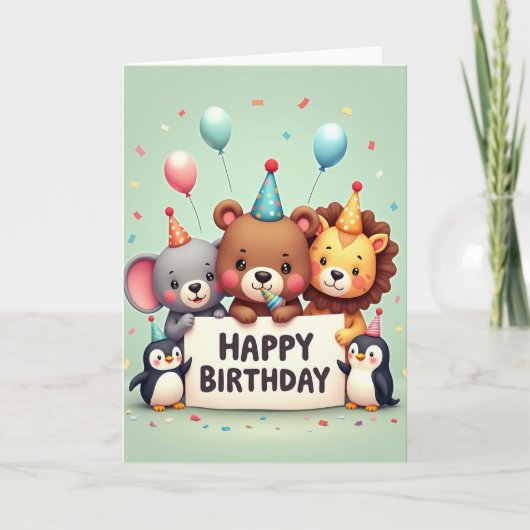 楽しい動物の友達の誕生日カード カード (正面)