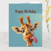 楽しい動物ユーモア キリン誕生日 カード (黄色い花)