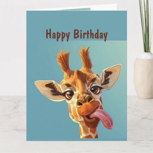 楽しい動物ユーモア キリン誕生日 カード (正面)