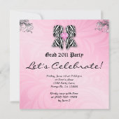 楽しい卒業パーティーの招待状 ゼブラのピンクとシルバーのリボン 招待状 (裏面)