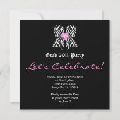 楽しい卒業パーティーの招待状 ゼブラの蝶ネクタイ ピンク 招待状 (裏面)