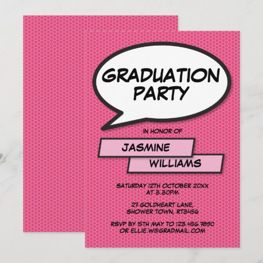 楽しい卒業パーティー クラスオブ2022 ガーリーピンク 招待状 (正面/裏面)