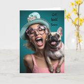 楽しい回復おめでとう 女性 犬 ユーモア カード (黄色い花)