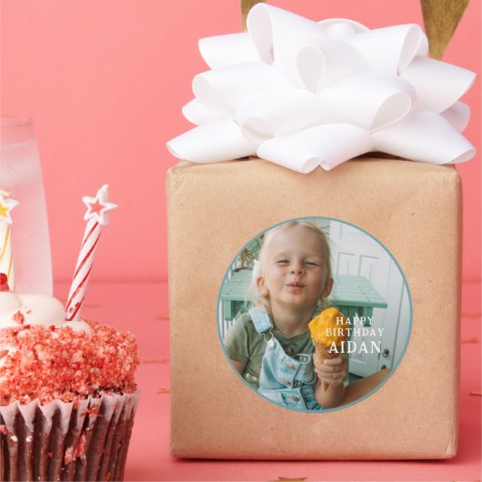 楽しい夏のアイスクリーム 写真 誕生日パーティー ラウンドシール (パーティー)